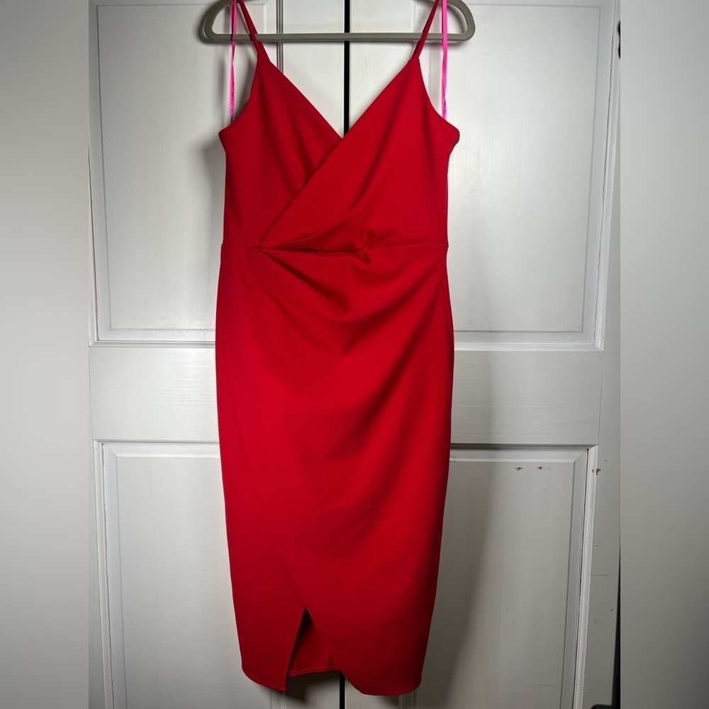 NWOT Betsey Johnson Faux Wrap Midi Fire Red Dress Women's Size 8